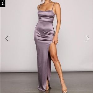 Lola high slit satin dress from windsor